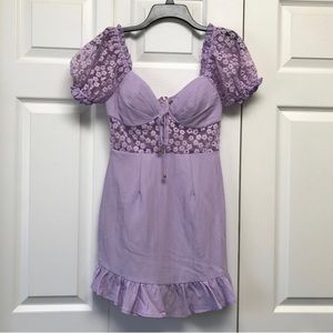 Beautiful purple lace puff sleeve cottage core fairy dress